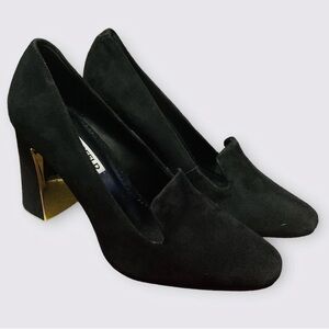 Karl Lagerfeld Black Suede Heels with Gold Accent